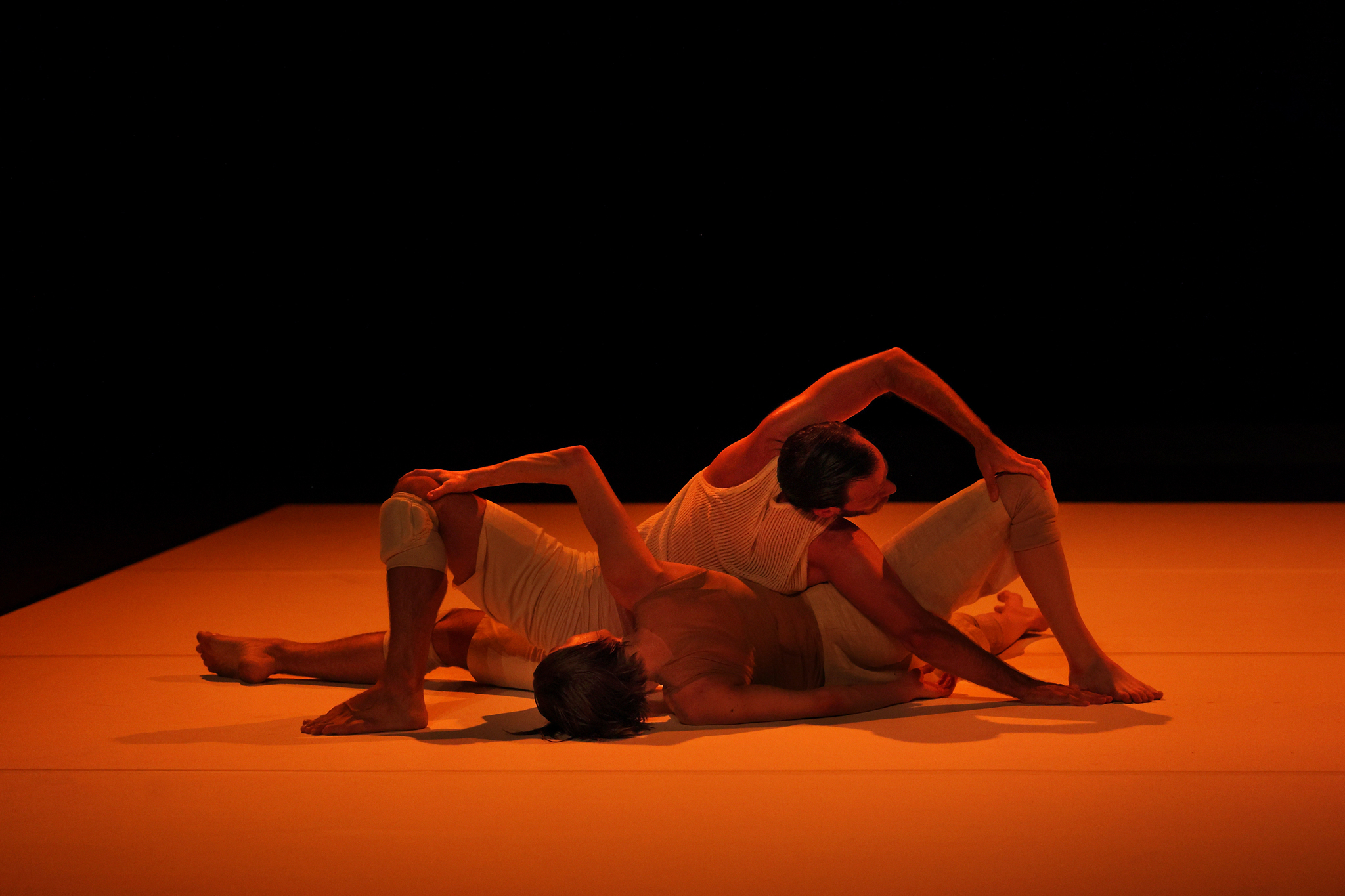 Une scène de la pièce CROCODILE par MARTIN HARRIAGUE et EMILIE LERICHE avec l'ENSEMBLE 0, chorégraphie et dramaturgie Martin Harriague en collaboration avec Emilie Leriche, présentée à BAYONNE le 5 septembre 2024 dans le cadre du festival LE TEMPS D'AIMER LA DANSE. Danse contemporaine. Photographie de Stéphane Bellocq.